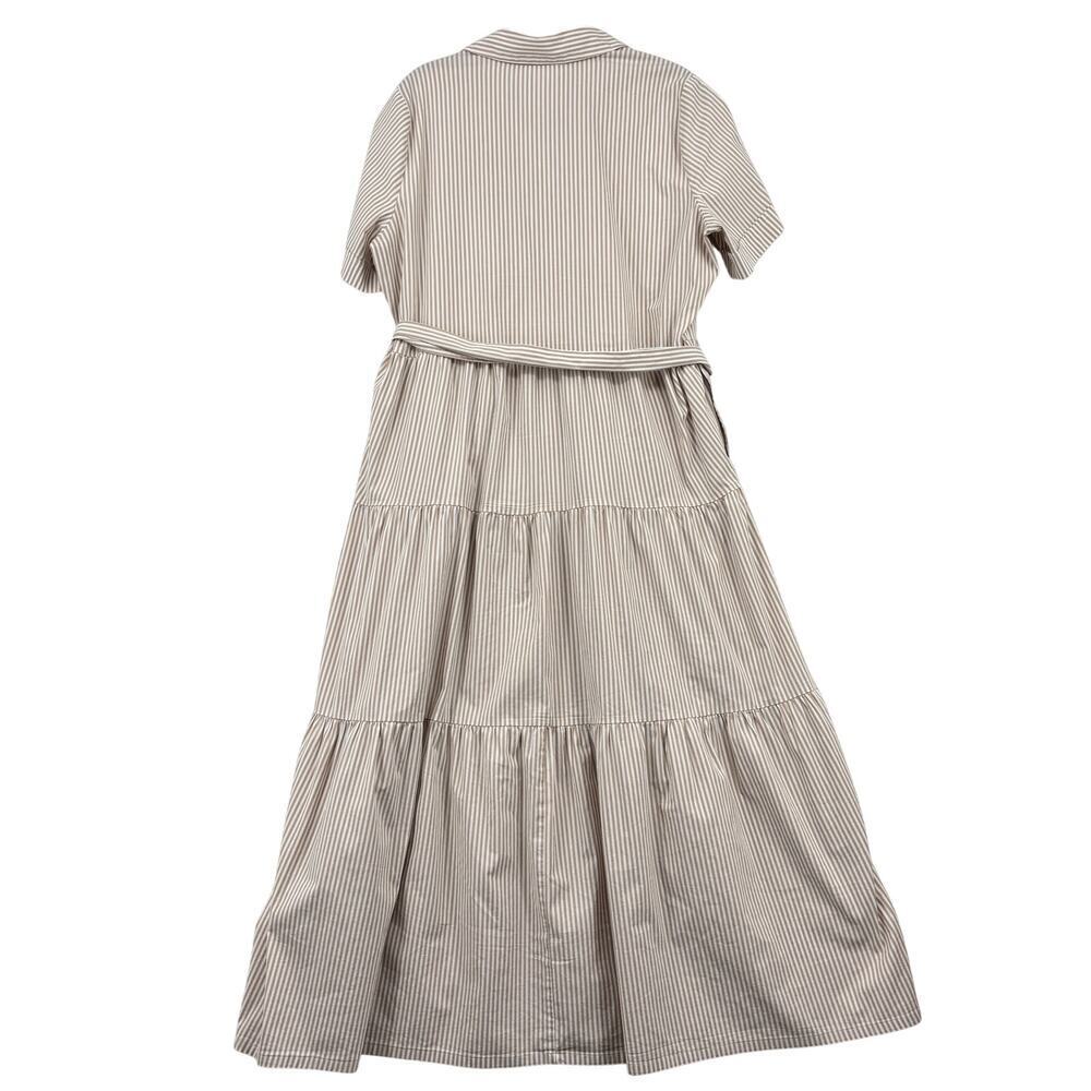 Chico's Tiered Maxi Dress Dress Size 12 Tan White Stripe Cotton Blend Belted - Picture 7 of 12
